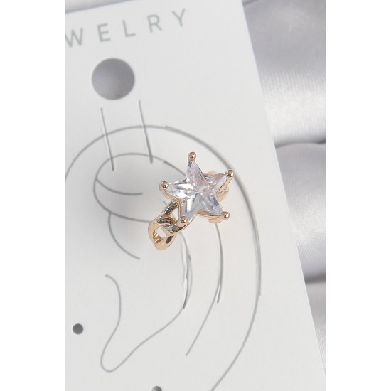 Pirinç Gold Renk Zirkon Taşlı Yıldız Model Kadın Kıkırdak Küpe - TJ-BKP10584