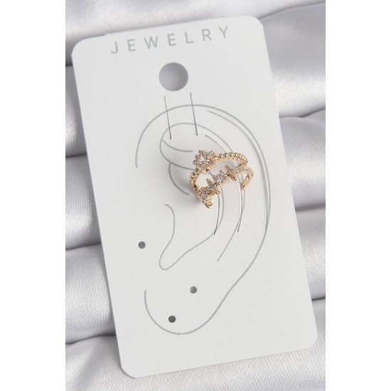 Pirinç Gold Renk Zirkon Taşlı Yıldız Model Kadın Kıkırdak Küpe - TJ-BKP10585