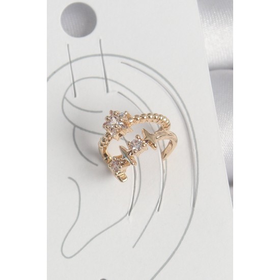 Pirinç Gold Renk Zirkon Taşlı Yıldız Model Kadın Kıkırdak Küpe - TJ-BKP10585