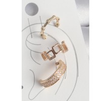 Pirinç Gold Renk Kare Model Zirkon Taşlı 3'Lü Model Kadın Kıkırdak Küpe - TJ-BKP10587