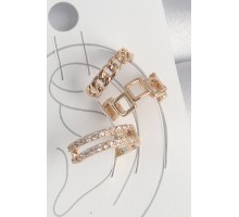 Pirinç Gold Renk Zirkon Taşlı Kare Zincir Model Kadın Kıkırdak Küpe - TJ-BKP10588