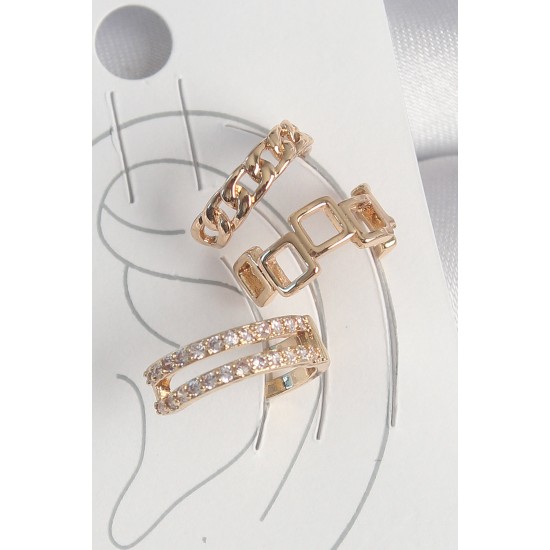 Pirinç Gold Renk Zirkon Taşlı Kare Zincir Model Kadın Kıkırdak Küpe - TJ-BKP10588