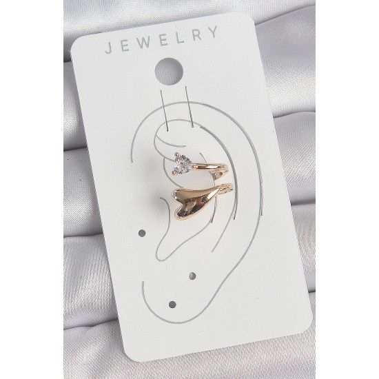 Pirinç Gold Renk Zirkon Taş Detaylı Kalp Model Kadın Kıkırdak Küpe - TJ-BKP10589