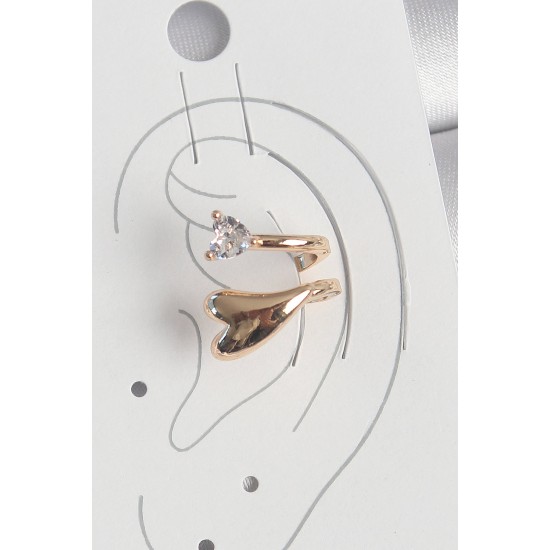 Pirinç Gold Renk Zirkon Taş Detaylı Kalp Model Kadın Kıkırdak Küpe - TJ-BKP10589