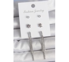 Pirinç Gold Renk Zirkon Taşlı Sallantılı Çiçek Detay 3 Çfit Kadın Küpe Seti - TJ-BKP10591