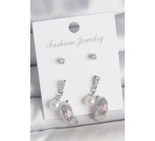 Pirinç Gümüş Renk Sallantılı Zirkon Taşlı Damla Model 3 Çift Kadın Küpe Seti - TJ-BKP10593
