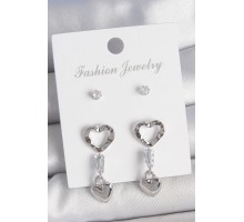 Pirinç Gümüş Renk Zirkon Taş Detaylı Sallantı Model 2 Çift Kadın Küpe Seti - TJ-BKP10595