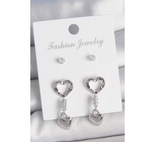 Pirinç Gümüş Renk Zirkon Taş Detaylı Sallantı Model 2 Çift Kadın Küpe Seti - TJ-BKP10595