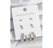 Pirinç Gümüş Renk Zirkon Taş Detaylı İşlemeli Motif Model 3 Çift Kadın Küpe Seti - TJ-BKP10600