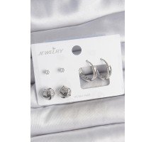 Pirinç Gümüş Renk Zirkon Taşlı Halka Model 3 Çift Kadın Küpe Seti - TJ-BKP10604