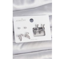 Pirinç Gümüş Renk Zirkon Taşlı Yıldız Model Fiyonk Detay 3 Çift Kadın Küpe Seti - TJ-BKP10606