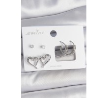 Pirinç Gümüş Renk Zirkon Taşlı Halka Model Kalp Detay 3 Çift Kadın Küpe Seti - TJ-BKP10607