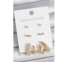 Pirinç Gold Renk Zirkon Taşlı İncili Kelebek Model 3 Çift Kadın Küpe Seti - TJ-BKP10618