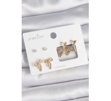 Pirinç Gold Renk Zirkon Taşlı Yıldız Model Fiyonk Detay 3 Çift Kadın Küpe Seti - TJ-BKP10624