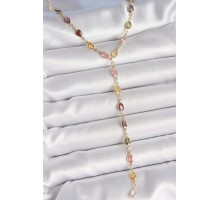 Gold Karışık Renk Zirkon Taşlı Y Pirinç Kolye - TJ-BKO10219