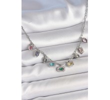 Sıralı Karışık Renk Zirkon Taşlı Gümüş Pirinç Kolye - TJ-BKO10220