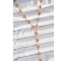 Gold Pembe Renk Kalp Figürlü Zirkon Taşlı Y Pirinç Kolye - TJ-BKO10223