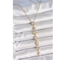 316L Çelik Zincir Gold Renk Zirkon Taşlı Y Kolye - TJ-BKO10227