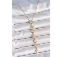 316L Çelik Zincir Gold Renk Zirkon Taşlı Y Kolye - TJ-BKO10227