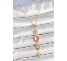 Pirinç Zincir Pembe Gold Renk Zirkon Taşlı Y Kolye - TJ-BKO10231