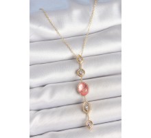 Pirinç Zincir Pembe Gold Renk Zirkon Taşlı Y Kolye - TJ-BKO10231