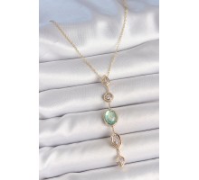 Pirinç Zincir Su Yeşili Gold Renk Zirkon Taşlı Y Kolye - TJ-BKO10232