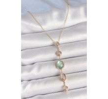 Pirinç Zincir Su Yeşili Gold Renk Zirkon Taşlı Y Kolye - TJ-BKO10232