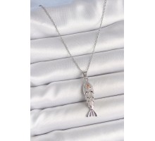 316L Çelik Zincir Gümüş Renk Zirkon Taşlı Balık Figürlü Kolye - TJ-BKO10233