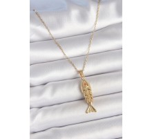 316L Çelik Zincir Gold Renk Zirkon Taşlı Balık Figürlü Kolye - TJ-BKO10234