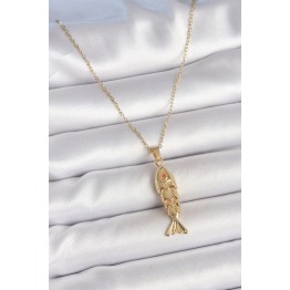 316L Çelik Zincir Gold Renk Zirkon Taşlı Balık Figürlü Kolye TJ-BKO10234