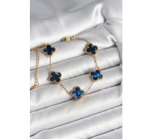 316L Çelik Sedefli Lacivert Gold Renk Yonca Kadın Bileklik - TJ-BB6964