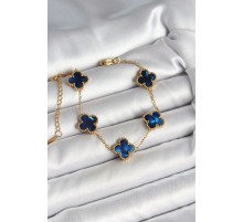 316L Çelik Sedefli Lacivert Gold Renk Yonca Kadın Bileklik - TJ-BB6964