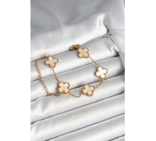 316L Çelik Sedefli Kırık Beyaz Gold Renk Yonca Kadın Bileklik - TJ-BB6965