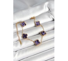 316L Çelik Sedefli Mor Gold Renk Yonca Kadın Bileklik - TJ-BB6966