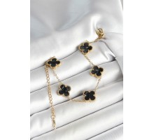 316L Çelik Sedefli Siyah Gold Renk Yonca Kadın Bileklik - TJ-BB6969