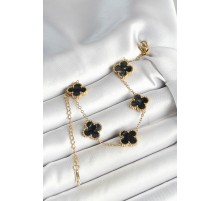 316L Çelik Sedefli Siyah Gold Renk Yonca Kadın Bileklik - TJ-BB6969