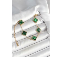 316L Çelik Sedefli Zümrüt Yeşil Gold Renk Yonca Kadın Bileklik - TJ-BB6968