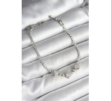 Pirinç Sıralı Kalp Figürlü Zirkon Taşlı Gümüş Renk Kadın Bileklik - TJ-BB6980