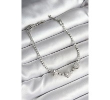 Pirinç Sıralı Kalp Figürlü Zirkon Taşlı Gümüş Renk Kadın Bileklik - TJ-BB6980