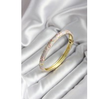 Mineli Pirinç Çiçek Desenli Zirkon Taşlı Gold Renk Kadın Kelepçe (çap 60 mm) - TJ-BB6984