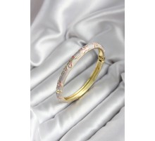 Mineli Pirinç Çiçek Desenli Zirkon Taşlı Gold Renk Kadın Kelepçe (çap 60 mm) - TJ-BB6984