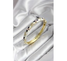 Mineli Pirinç Siyah Çiçek Desenli Zirkon Taşlı Gold Renk Kadın Kelepçe (çap 60 mm) - TJ-BB6985