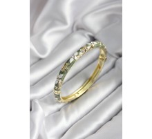 Mineli Pirinç Yeşil Çiçek Desenli Zirkon Taşlı Gold Renk Kadın Kelepçe (çap 60 mm) - TJ-BB6987