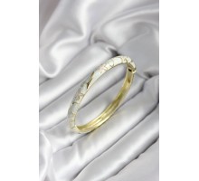 Mineli Pirinç Kırık Beyaz Çiçek Desenli Zirkon Taşlı Gold Renk Kadın Kelepçe (çap 60 mm) - TJ-BB6993