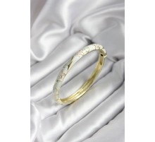 Mineli Pirinç Kırık Beyaz Çiçek Desenli Zirkon Taşlı Gold Renk Kadın Kelepçe (çap 60 mm) - TJ-BB6993