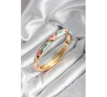Mineli Pirinç Mavi Ve Pembe Üçgen Desenli Gold Renk Kadın Kelepçe (çap 60 mm) - TJ-BB6997