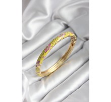 Mineli Pirinç Sarı Çiçek Desenli Gold Renk Kadın Kelepçe (çap 60 mm) - TJ-BB7000