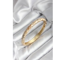 Mineli Pirinç Bej Çiçek Desenli Gold Renk Kadın Kelepçe (çap 60 mm) - TJ-BB7001