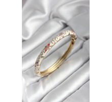 Mineli Pirinç Beyaz Çiçek Desenli Gold Renk Kadın Kelepçe (çap 60 mm) - TJ-BB7003