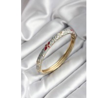 Mineli Pirinç Gri Çiçek Desenli Gold Renk Kadın Kelepçe - TJ-BB7004